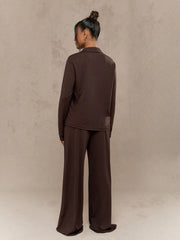 LONG SLEEVE BUTTON UP COLLARED SHIRT & WIDE LEG TROUSER LOUNGE SET