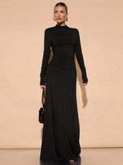 LONG SLEEVE MOCK NECK RUCHED DRESS