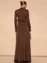LONG SLEEVE MOCK NECK RUCHED DRESS