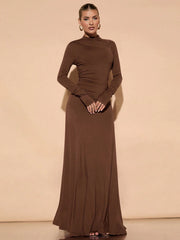 LONG SLEEVE MOCK NECK RUCHED DRESS