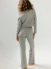 SCALLOP LACE TRIM LONG-SLEEVE TOP AND LOUNGE PANTS SET