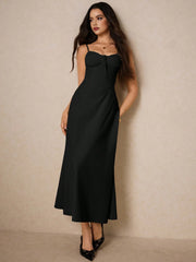 PLEATED BUST RUCHED BODICE MAXI DRESS