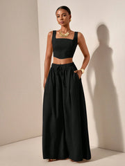 FISHBONE STRAP TOP AND WIDE LEG PANTS