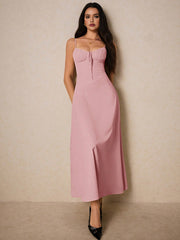 PLEATED BUST RUCHED BODICE MAXI DRESS