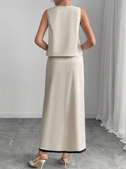 Women Elegant Commuter Color-Block Trim Tank Top And Skirt Set