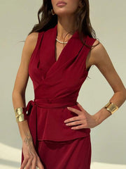 Women's  Elegant Solid Color Wrap Camisole And Skirt