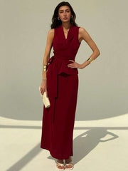 Women's  Elegant Solid Color Wrap Camisole And Skirt