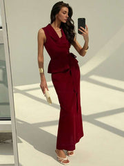 Women's  Elegant Solid Color Wrap Camisole And Skirt