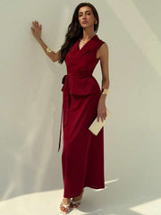 Women's  Elegant Solid Color Wrap Camisole And Skirt