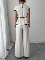 Women 2Pcs Set: Asymmetric Hem Top And Loose Wide Leg Pants