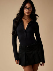 HENLEY NECKLINE LONG SLEEVE BUTTON FRONT TOP