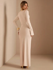 LONG SLEEVE KNITTED RUCHED WAIST TWIST HEM LAYERING DRESS