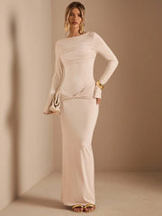 LONG SLEEVE KNITTED RUCHED WAIST TWIST HEM LAYERING DRESS