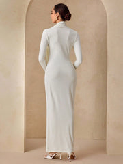 WOMEN'S DRESS WITH SCARF COLLAR, LONG RIBBON TIE WAIST DESIGN