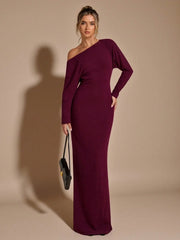 ASYMMETRIC SHOULDER FITTED KNIT DRESS