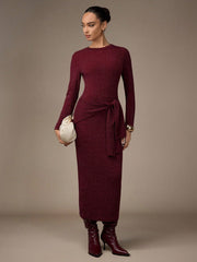 ROUND NECK FITTED LONG SLEEVE DRESS AND CLOAK