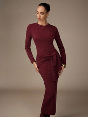 ROUND NECK FITTED LONG SLEEVE DRESS AND CLOAK