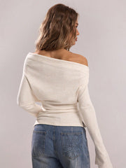 ASYMMETRIC NECKLINE CASUAL LONG-SLEEVE TOP