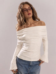 ASYMMETRIC NECKLINE CASUAL LONG-SLEEVE TOP