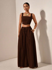FISHBONE STRAP TOP AND WIDE LEG PANTS
