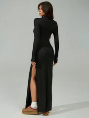SIDE SLIT FITTED LONG SLEEVE DRESS