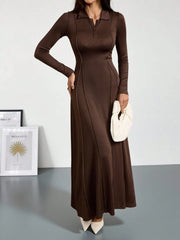 SOLID COLOR HALF-BUTTON FRONT KNIT DRESS