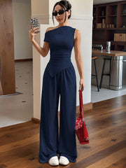 ASYMMETRIC HEM SOLID COLOR TANK TOP AND PANTS