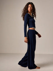 LOUNGEWEAR SET LONG SLEEVE HENLEY TOP WIDE LEG PANTS