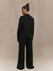 LONG SLEEVE BUTTON UP COLLARED SHIRT & WIDE LEG TROUSER LOUNGE SET