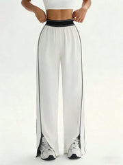 WAISTBAND CONTRAST STRIPE LOOSE FIT STRAIGHT LEG PANTS