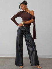 ASYMMETRIC SHOULDER RUCHED FITTED TOP