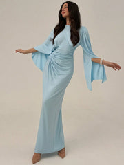 RUFFLED SHOULDERS WRAP-AROUND A-LINE SILHOUETTE DRESS