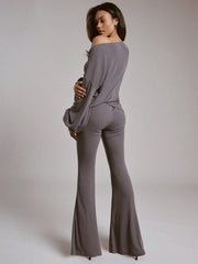 OFF-SHOULDER LOOSE-FIT TOP WITH FLARE MAXI PANT