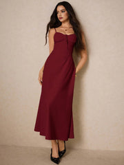 PLEATED BUST RUCHED BODICE MAXI DRESS