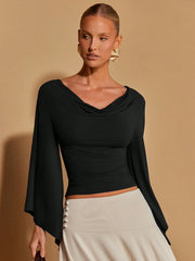 SOLID COLOR FLARED SLEEVE TOP