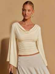 SOLID COLOR FLARED SLEEVE TOP