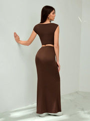 ASYMMETRICAL TOP AND LONG MERMAID CUT OUT MAXI SKIRT