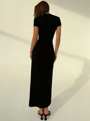 CONTRAST TRIM LONG SPLIT DRESS