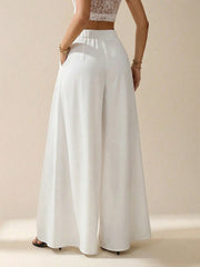 HIGH WAIST PLEATED WIDE LEG LOOSE CASUAL PANTS