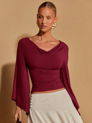 SOLID COLOR FLARED SLEEVE TOP