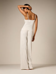 RIBBED KNIT CAMI AND WIDE LEG TROUSER PAJAMA SET