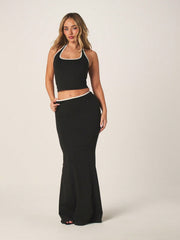 HALTER CROP TOP WITH MAXI SKIRT SET