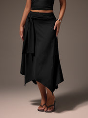 TANK TOP WITH ASYMMETRIC MIDI WRAP SKIRT WITH TIE WAIST DETAIL