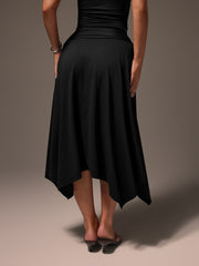 TANK TOP WITH ASYMMETRIC MIDI WRAP SKIRT WITH TIE WAIST DETAIL