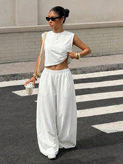 CASUAL VEST & WIDE LEG PANTS SET