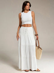 PLAIN CROPPED TANK TOP AND LONG SKIRT SET