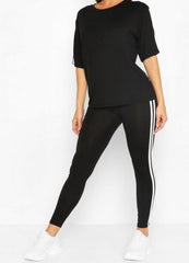 WOMEN SUMMER DOUBLE STRAPE TRACKSUIT - BLACK