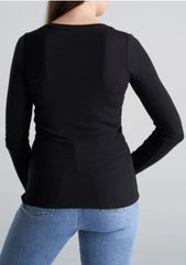 WOMEN'S LONG SLEEVE SHIRT WITH BUTTON-BLACK