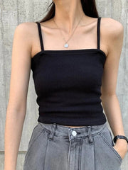 SOLID RIB KNIT CAMI TOP - BLACK