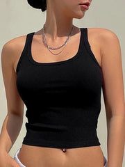 SOLID RIBBED KNIT CROP CAMI TOP - BLACK